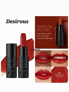 🌺NARS Desirous Explicit Lipstick Long Wear  Red Lipstick Satin Lipstick